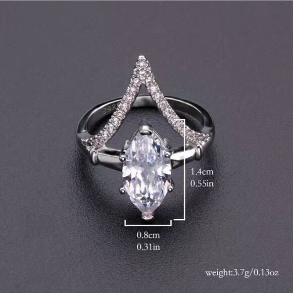 V-Shape Cubic Zirconia Decor Ring Water Drop Inverted Triangle Ring - Picture 4 of 5